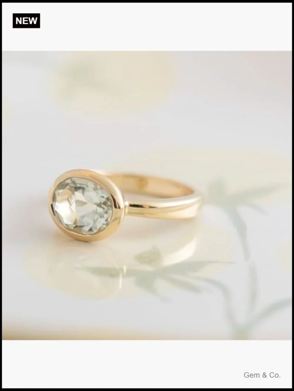 925 Sterling Silver 3-Micron Gold Plated Oval Bezel Ring Natural Prasiolite